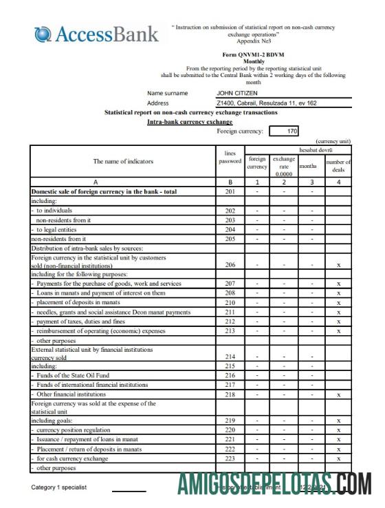 Exemplo de PDF do Excel do Azerbaijão Access Bank (inglês)